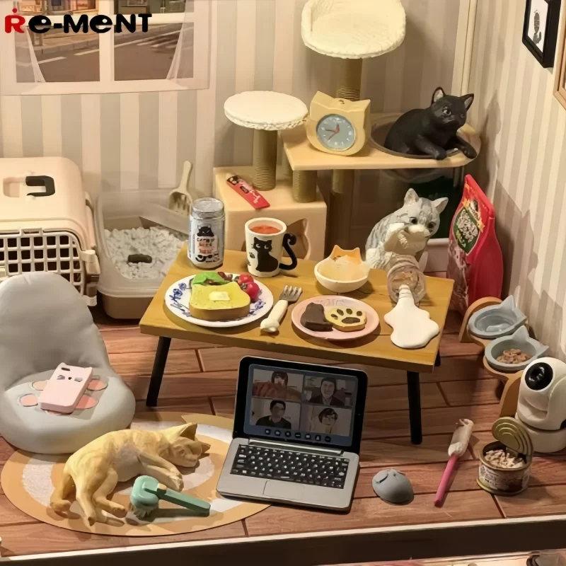 Капсула Re-ment Eat Play Cat My Daily Life с котами Клетка для кошек Спальный диван Компьютерный стол Cat Tree Миниатюрная настольная слепая коробка
