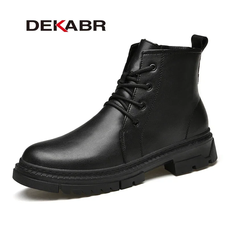 DEKABR Genuine Leather Zipper Casual Men\'s Boots Comfortable Winter Autumn Warm Fur Plus Waterproof Snow Boots Big Size 37-49