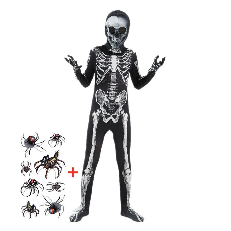 Mono con capucha de esqueleto para niños de 3 a 12 años con estampado de huesos, disfraz de Halloween, traje de Cosplay espeluznante, ropa cómoda para Festival de fantasmas