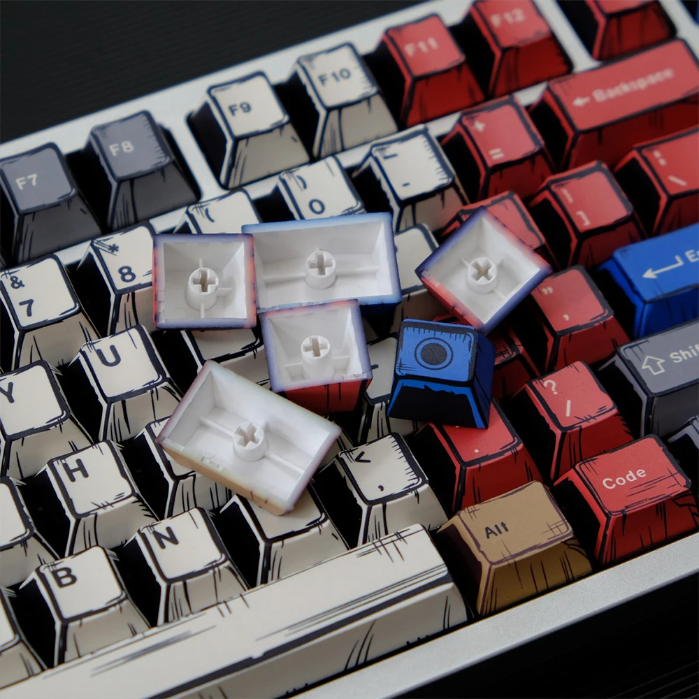 Custom Manga Style White Keycap Retro Mixed Lights Heat Sublimated Cherry Profile PBT Key Caps for Mechanical Keyboard Keycaps