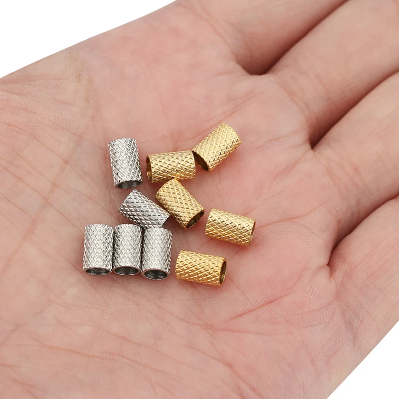 20pcs 5mm PVD Stainless Steel Gold Tuble Texture Large Hole Spacer Loose Beads for DIY Bracelet Necklace Leather Jewelry Making