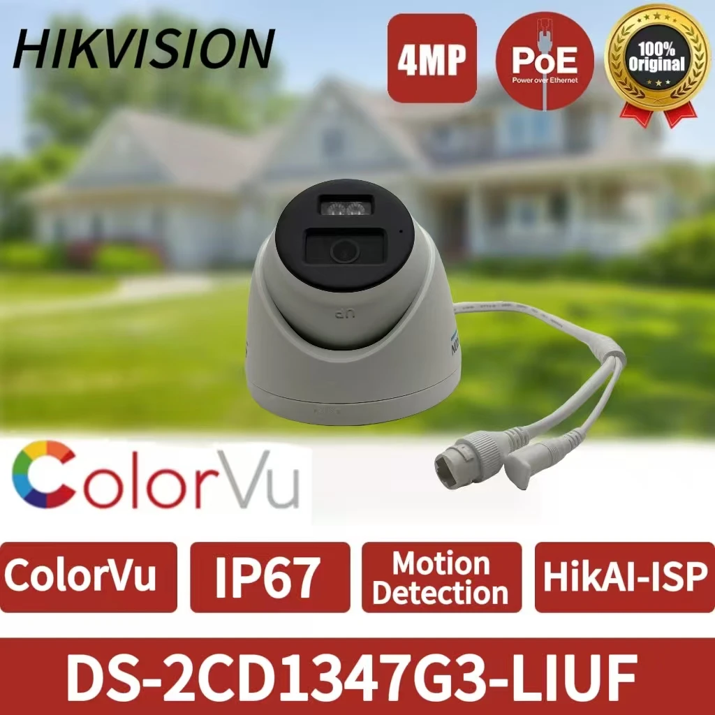

Сетевая камера Hikvision DS-2CD1347G3-LIUF 4MP ColorVu Turret с PoE, IP67, водонепроницаемая, со встроенным аудио, для домашней безопасности и видеонаблюдения