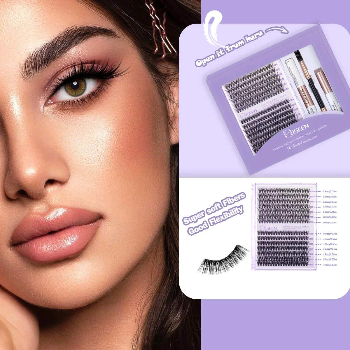 280 Uds DIY Kit de extensiones de pestañas en racimo D Curl longitud mixta pestañas individuales hechas a mano con enlace, removedor de sello pinzas cepillo