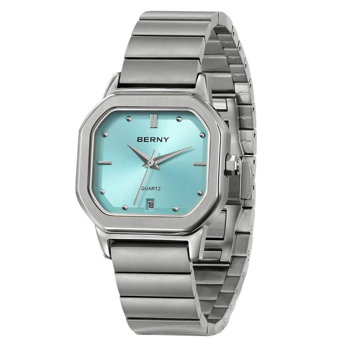 

Часы BERNY для мужчин с календарем и датой, квадратные кварцевые мужские часы из нержавеющей стали, модные деловые повседневные водонепроницаемые наручные часы