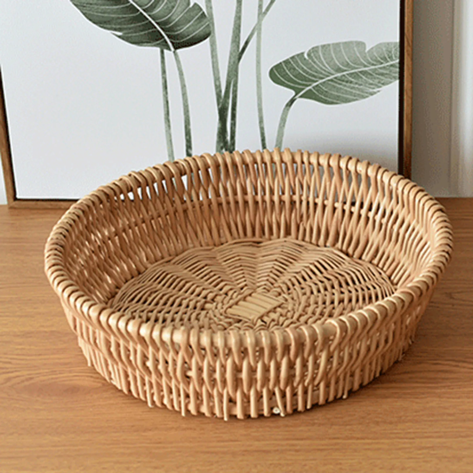 

Kitchen Organizer Basket Hand Woven Rattan Storage Basket For Snack Fruit Vegetable Breathable Moisture Resistant Storage Basket