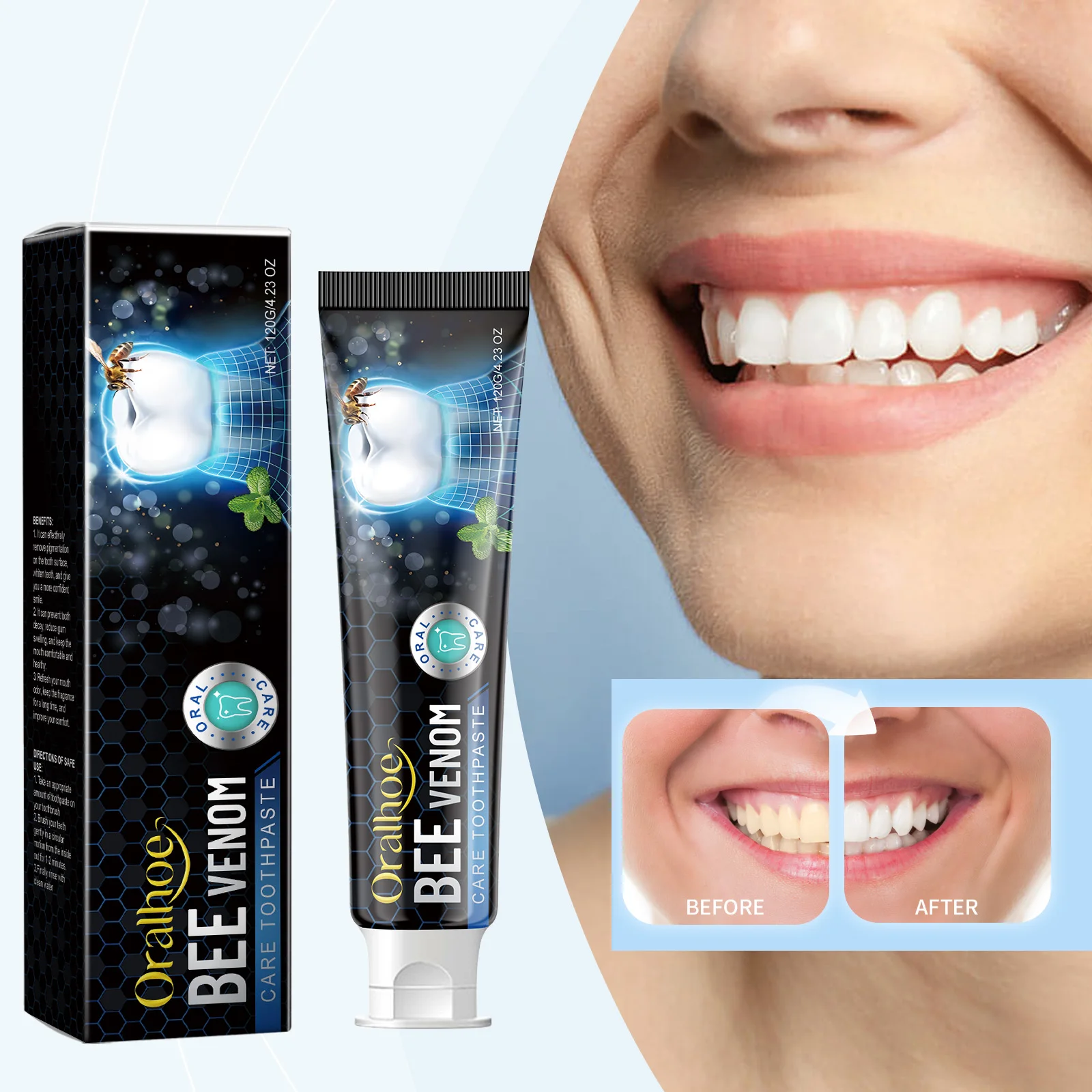 

Зубная паста для отбеливания зубов с пчелиным ядом, против кариеса, защита зубов, удаление налета, зубная боль, облегчение пародонтита, свежее дыхание