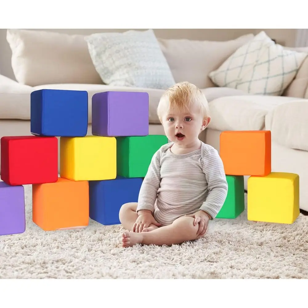 Blocchi in schiuma morbida da 12 pezzi 5,5 per bambini di 1-3 anni - Blocchi vibranti, giocattoli da lancio impilabili e sicuri per bambini