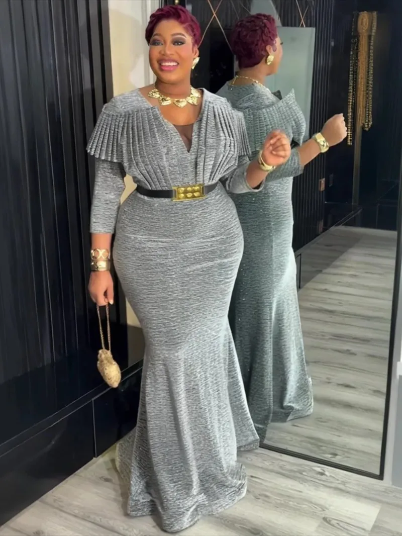 

Plus Size African Party Dresses for Women Dashiki Diamond Sexy Bodycon Long Dress Elegant Turkey Muslim Wedding Evening Gown