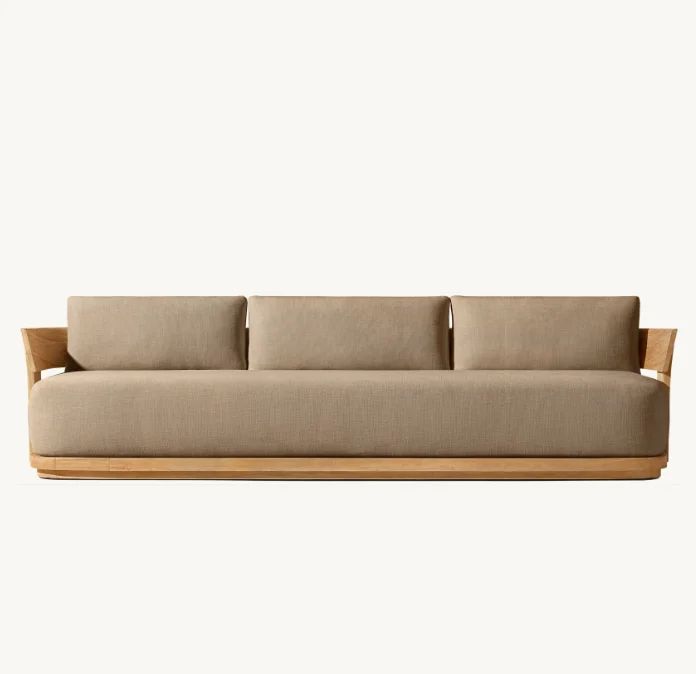 

# Уличная деревянная мебель: Диван из массива тика с изогнутой спинкой для сада