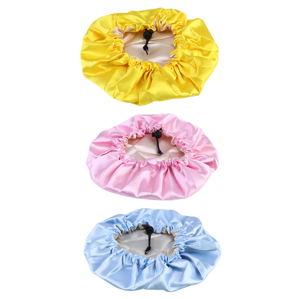 

3Pcs Children's Sleep Caps Elastic Satin Adjustable Hair Caps for Sleeping Bathing Kids 2-7 Years Yellow Sky Blue Pink