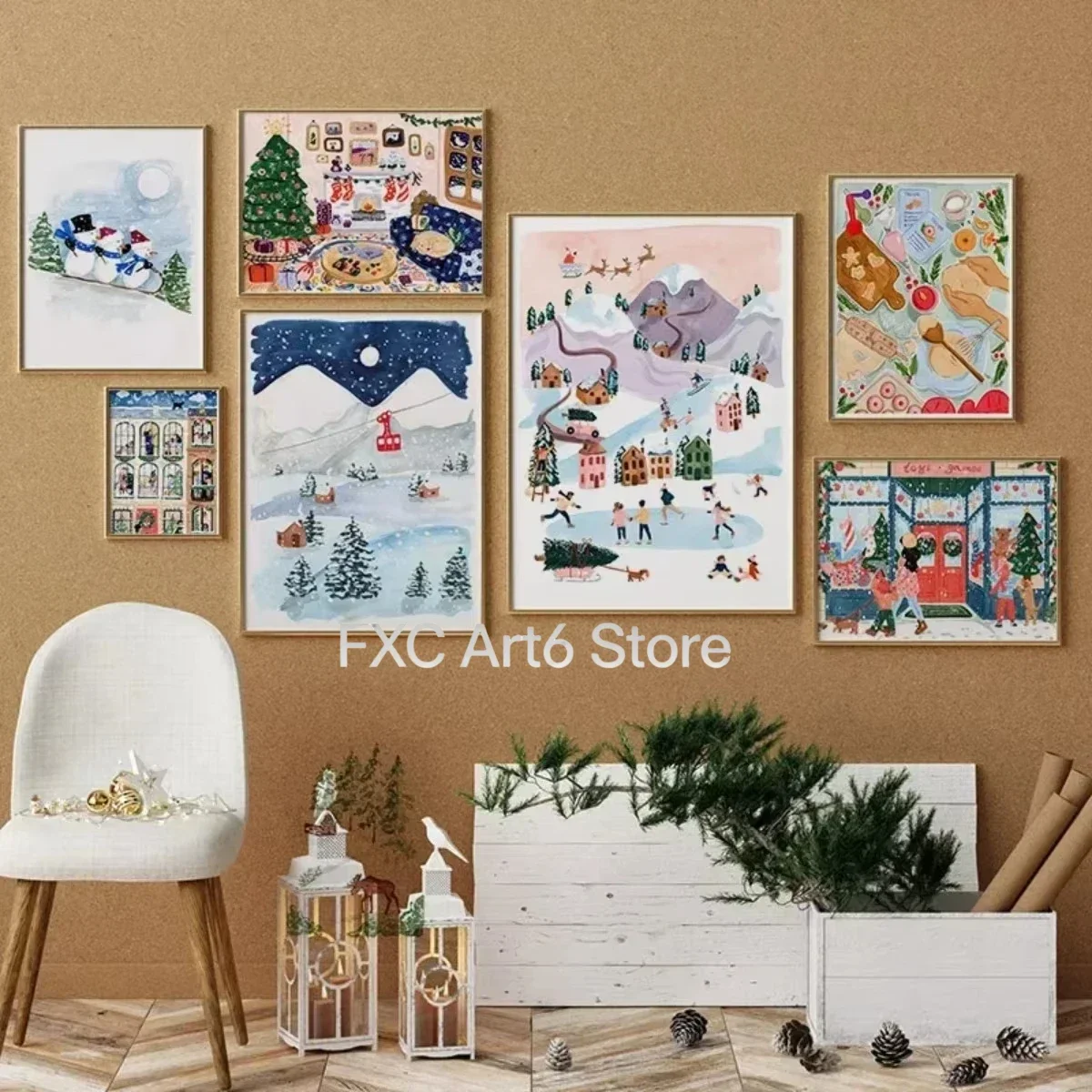 1 pièce, Affiche imprimée sans cadre sur toile, thème Ski d'hiver, Patinage, Bonhomme de neige, pour ambiance intérieure chaleureuse, Magasin, Maison, Chambre
