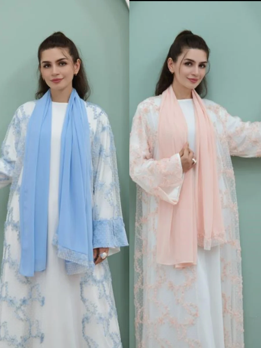 

Muslim Women Dubai Abaya Luxury lace embroidery Hijab Long Dress Kimomo Cardigan Modest Kaftan Robe Femme Islamic Clothing