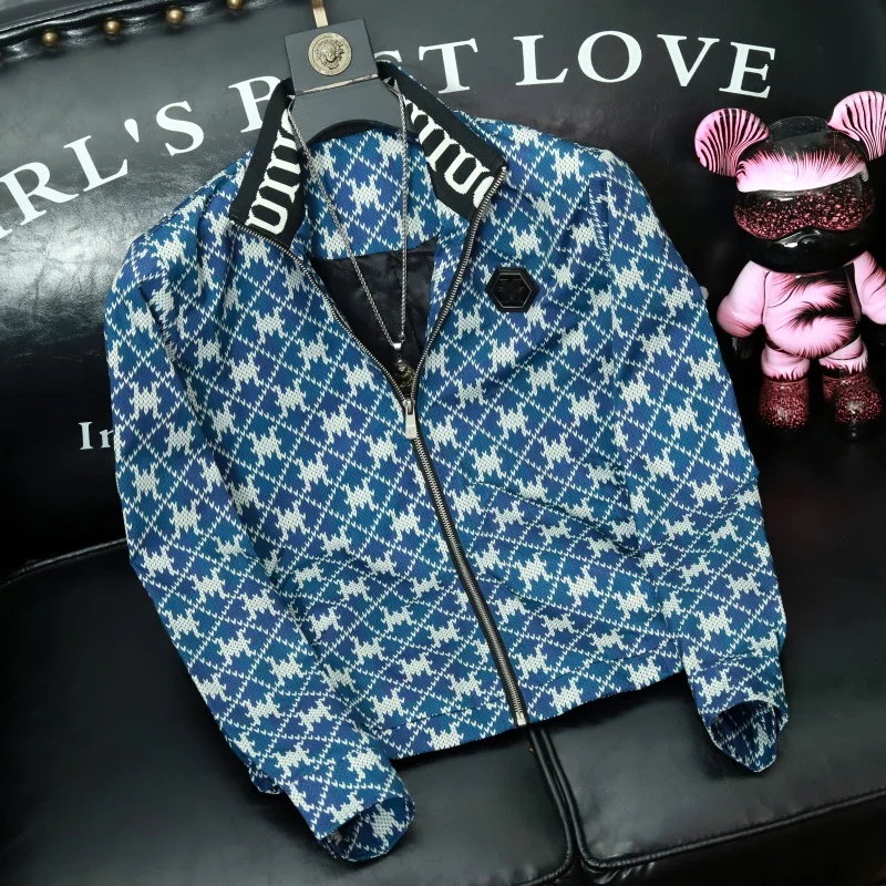 

Мужской тонкий кардиган на раннюю осень с принтом, модный, с воротником-стойкой, больших размеров, на пуговицах