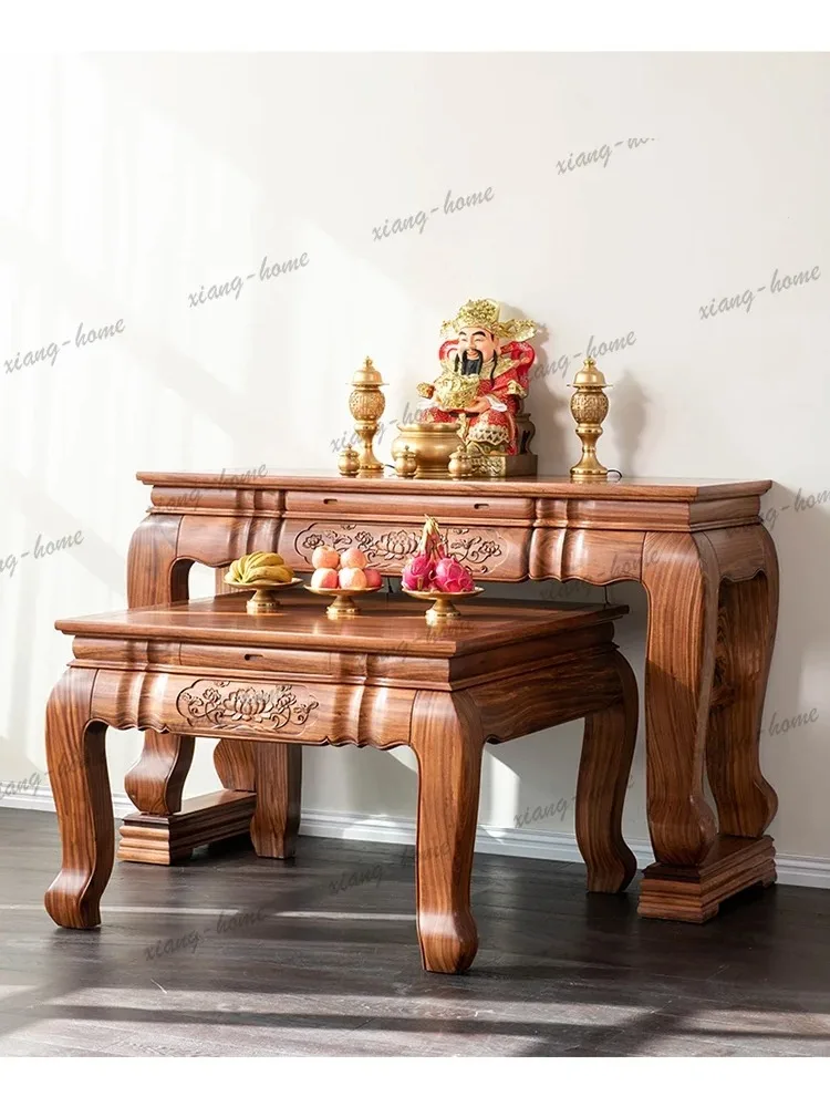FG Seven-Step Lotus Ebony Solid Wood Altar Home Use God  New Chinese Style Ancestor Incense Offering  Economical Table