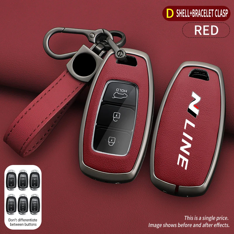 Leather Zinc Alloy Car Remote Key Case For Hyundai N Line I30 Ix35 KONA Encino Solaris Azera Grandeur Accent Santa Fe Palisade - view 5