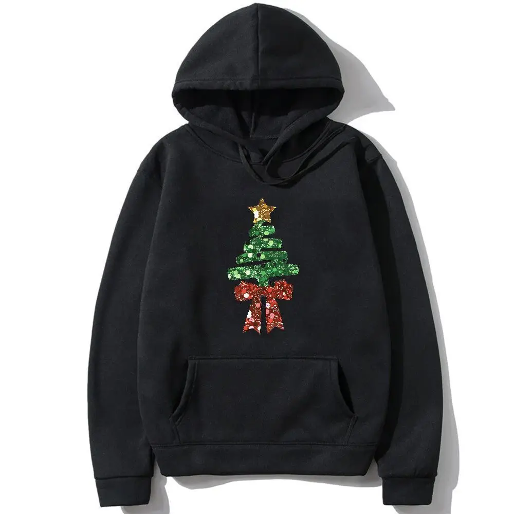 Christmas Tree Sequins Graphic Hooded Sweatshirt for Women Cute Holiday Y2k Casual Pullover Long Sleeve Autumn Winter Warm Tops