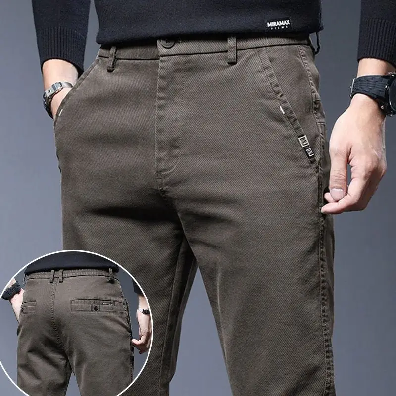 

Весенне-осенние роскошные мужские повседневные брюки, трендовые универсальные тонкие прямые мужские осенние модные брендовые эластичные брюки для мужчин