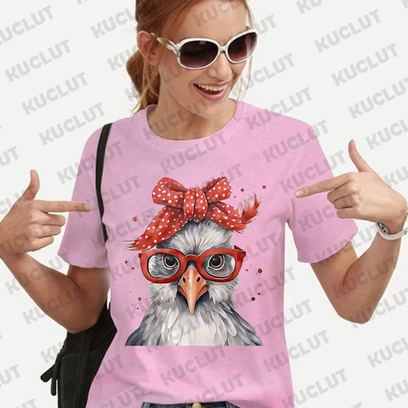 T-shirt estive stampate con grafica di pollo O collo vestiti maglietta oversize donna magliette a maniche corte magliette Casual alla moda di strada