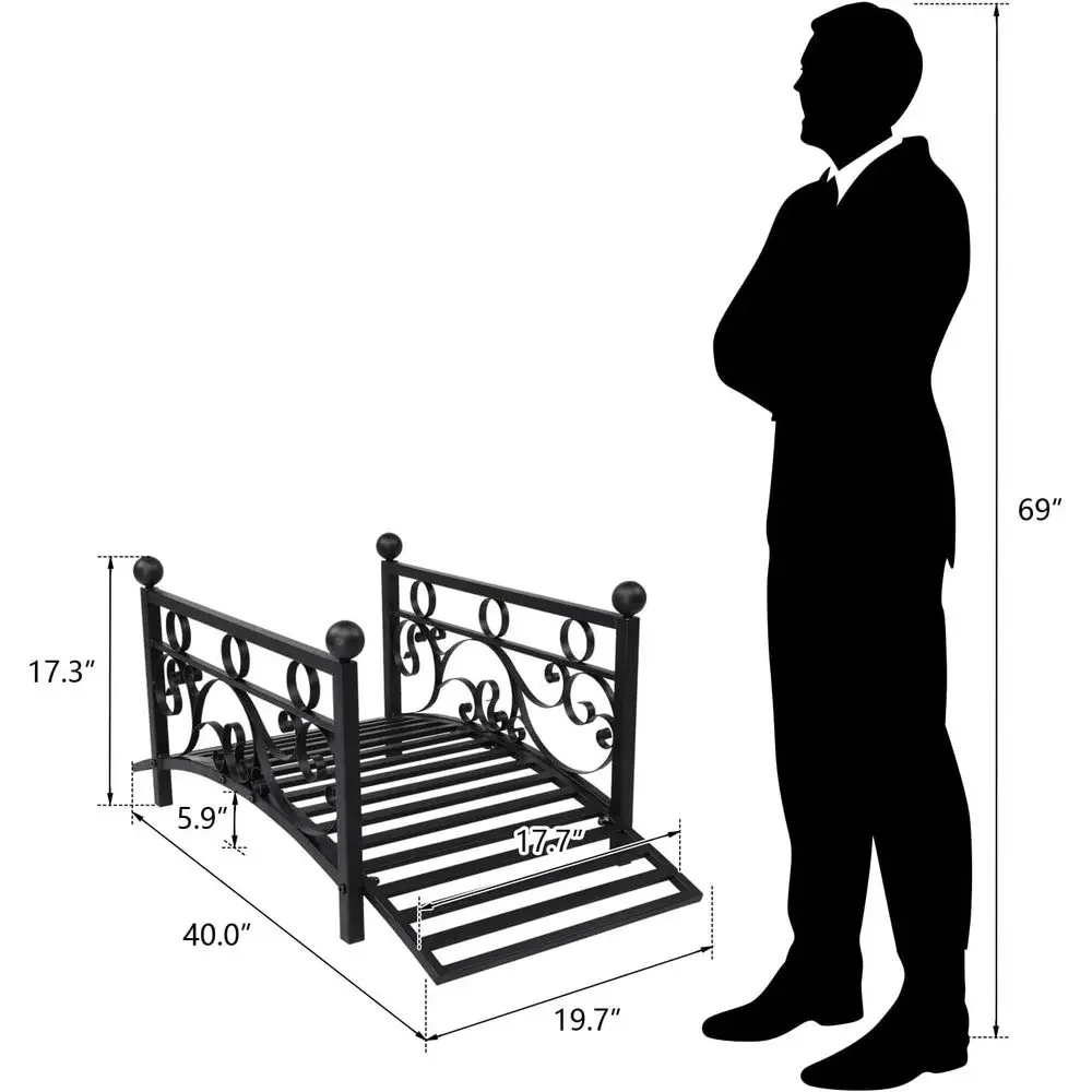 Elegant 3.3T Metal Outdoor Garden Bridge with Powder-Coated Finish and Security Guardrail