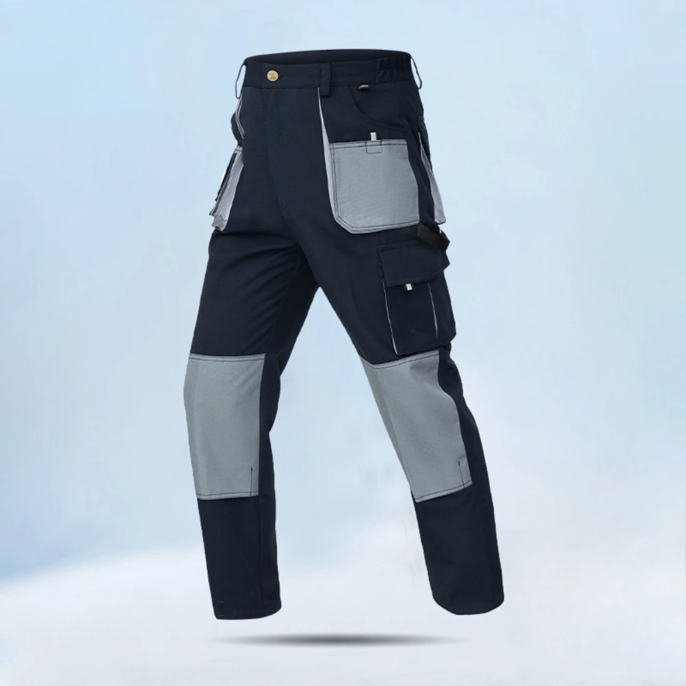 Mens Work Pants Multi Pockets Safety Construction Cargo Pants with Stripes Polycotton Workwear Trousers