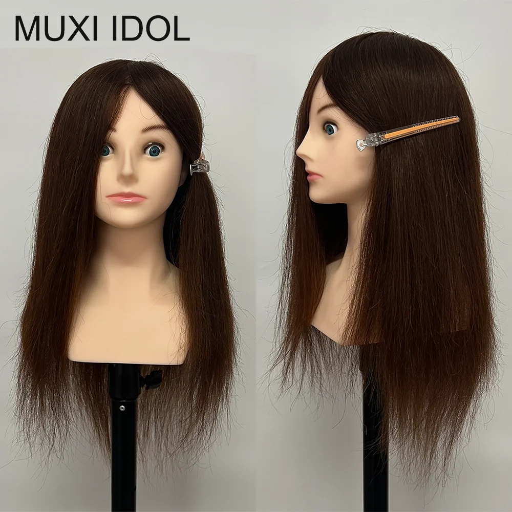 

【New Version】20inches High Grade Mannequin Head 100% Human Hair Hairdressing Head Dummy Dolls Training Head Can Be Anything