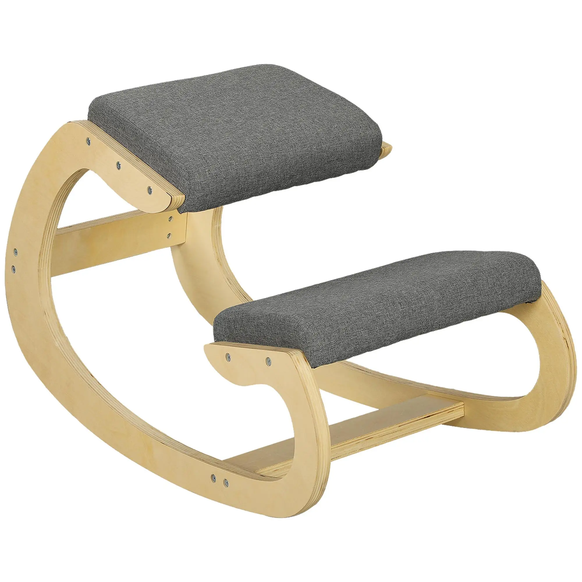 Tabouret ergonomique à bascule en bois de bouleau 55x85x55 cm gris jusqu'à 120 kg pour la maison, le bureau et la méditation