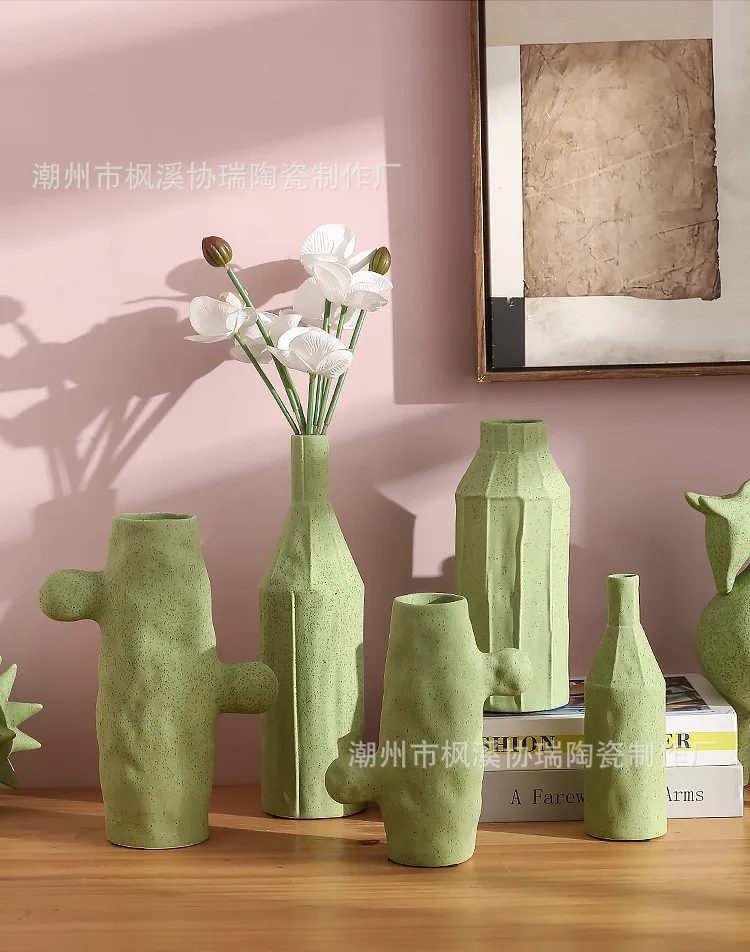 Creative Cactus Ceramic Vase Simulated Cactus with Polka Dots Flower Vase Floral Flowerpot Room Decoration Accessories