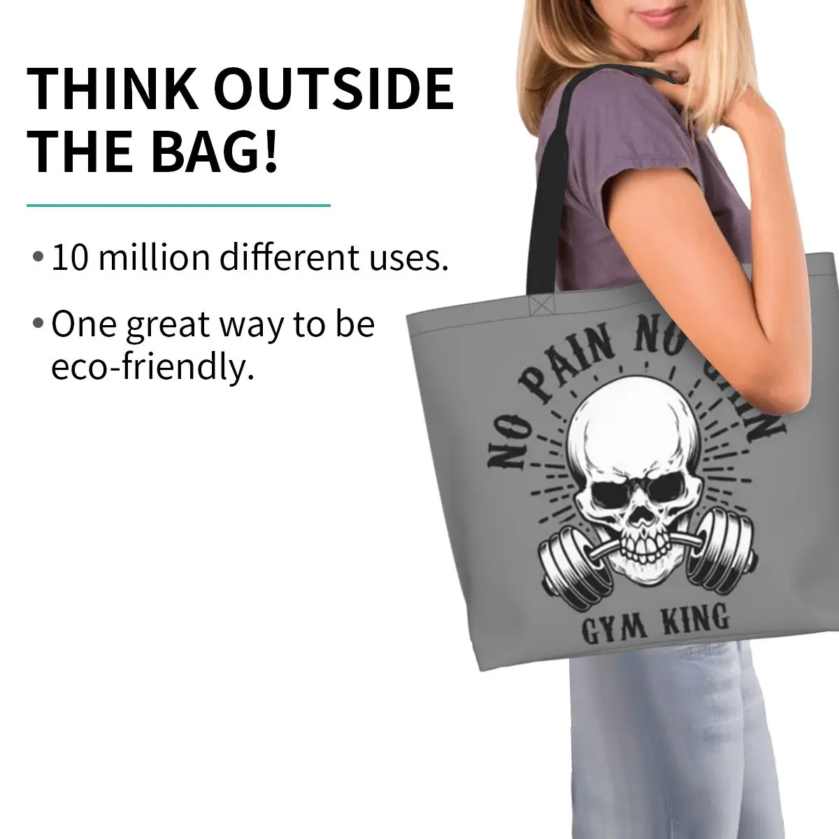 Powerhouse Gym Bodybuilding Fitness Motivational Quote Shopping Tote Bag Canvas Shoulder Bags Shopper Grocery Handbag for Women