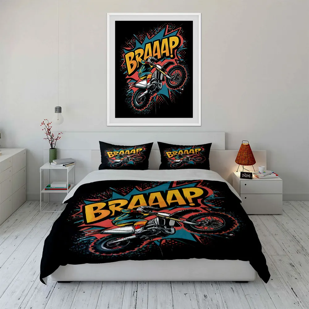Motocross Jump Creative Illustration Duvet Cover Set with 3D Printing Design Soft Polyester Bedding Set All-Season Comfort 4
