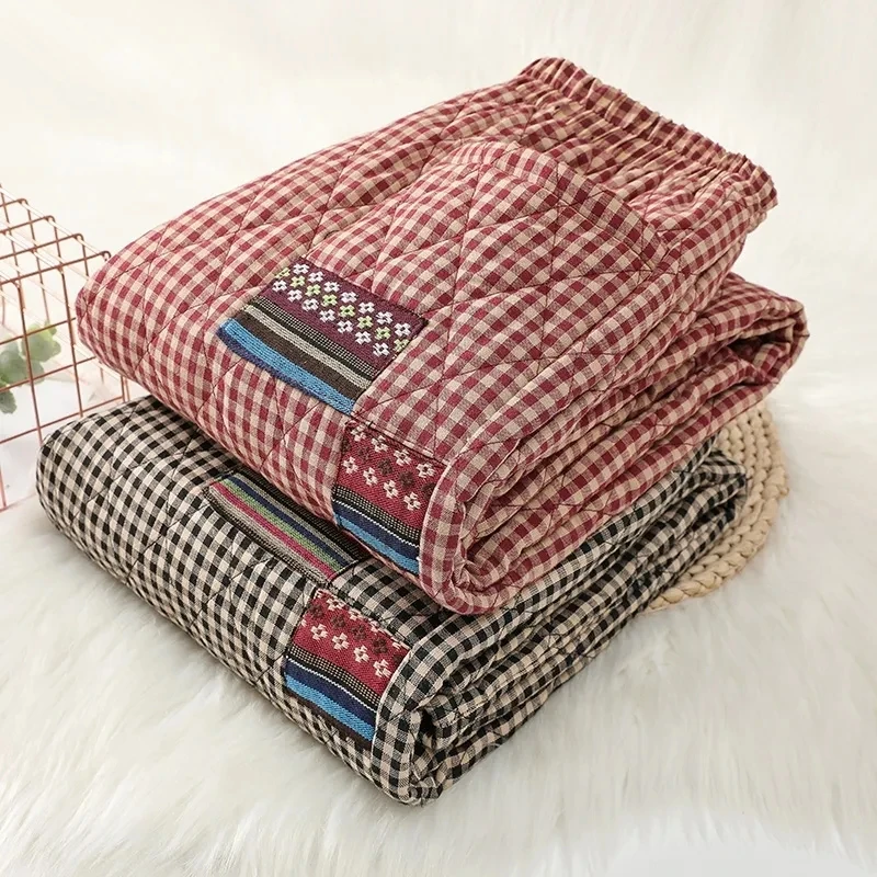 Loose Elastic High Waist Warm Cotton Pantalones Mother\'s Casual Quilted Thicken Pants Vintage Patchwork Plaid Winter Pants Women