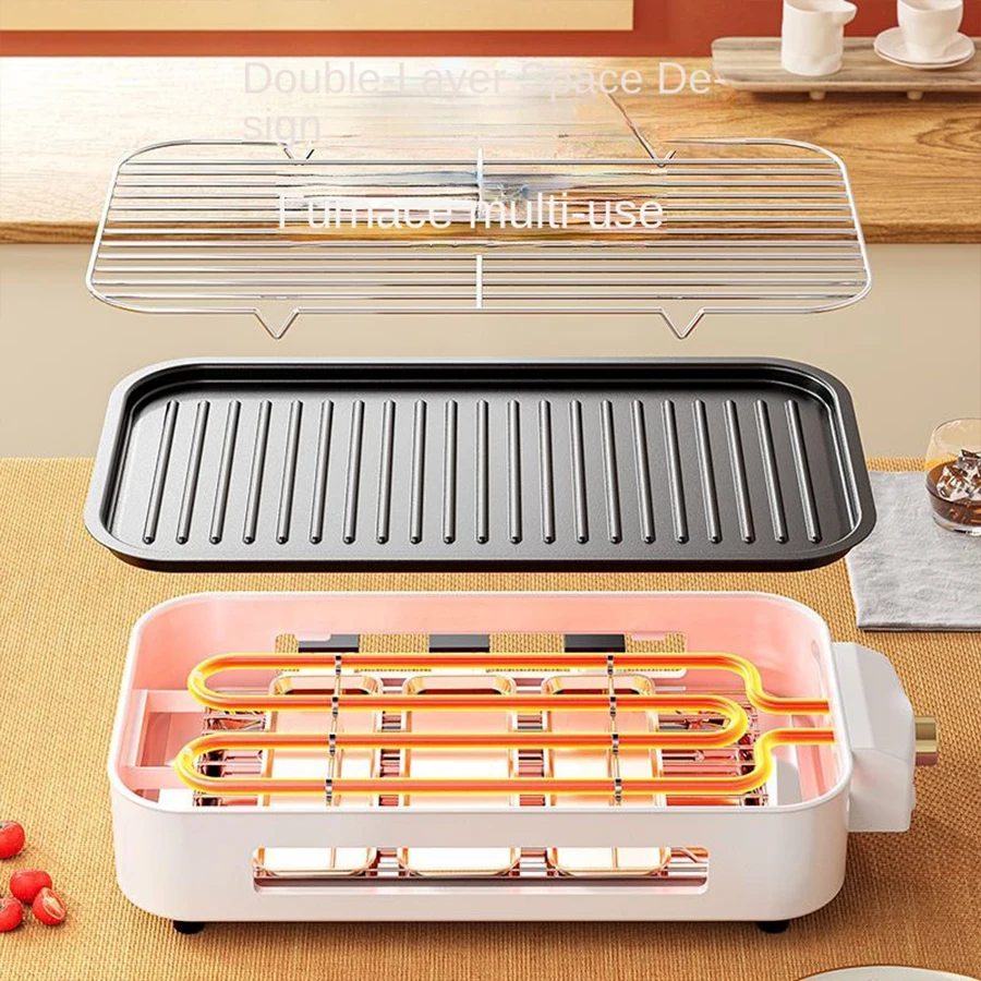 Electric Smoke-free Indoor Barbecue Grill, Non Stick Cooking, Detachable Board, Adjustable Temperature, Portable Barbecue Grill