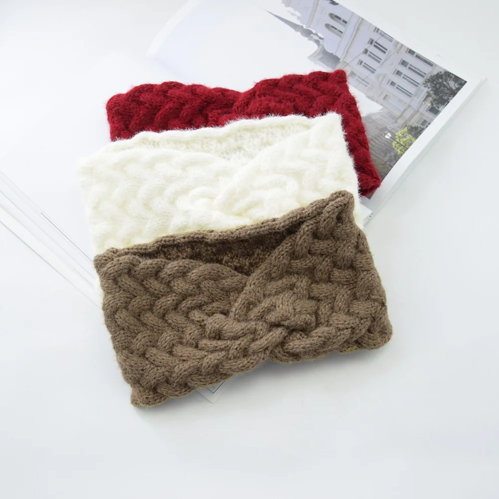 Twist cross-knitted headband to keep warm wool plush ear protection headband