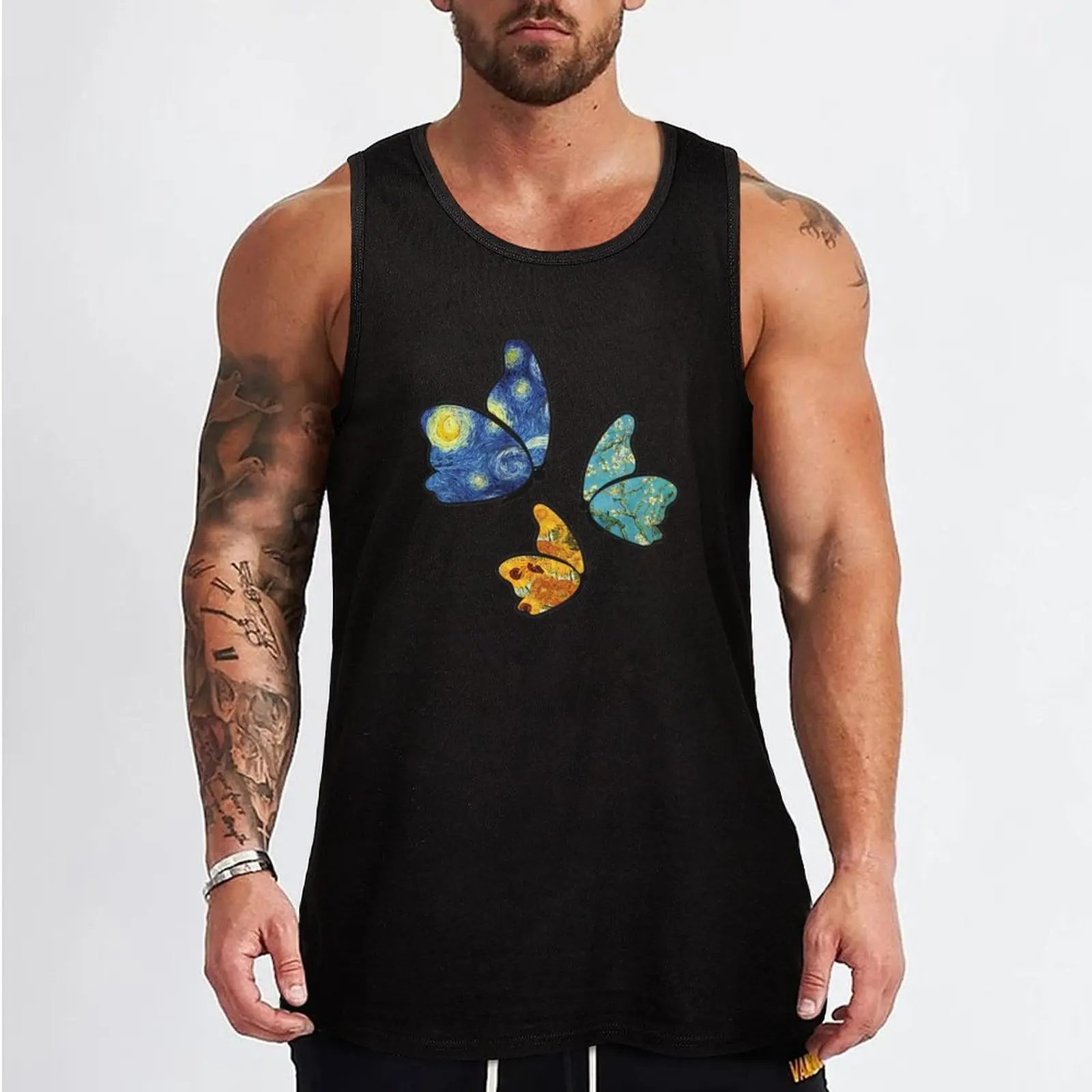 Butterfly Van gogh Style Tank Top Men's t-shirts gym top men clothing