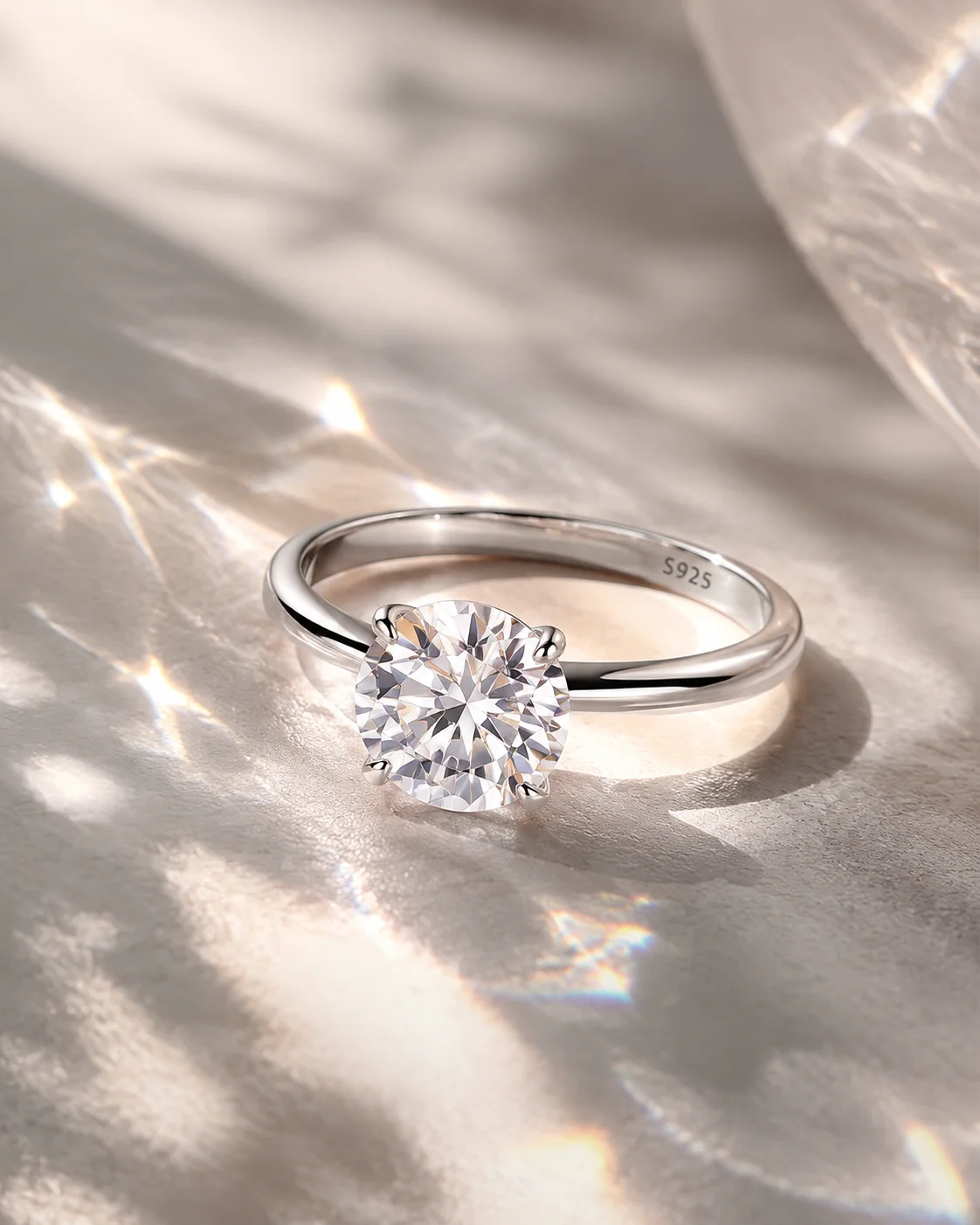 Women's 2CT DColor VVS1 Moissanite Engagement Ring, 925 Sterling Silver, 18K White Gold Plated Promise Wedding Band