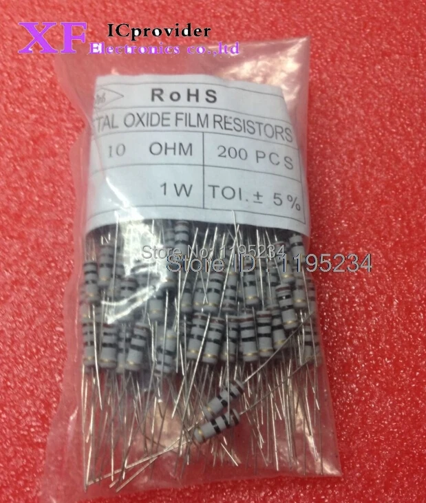 500pcs/bag  1W 10 ohm 5% metal film resistor DIP(10ohm 100ohm--300ohm)