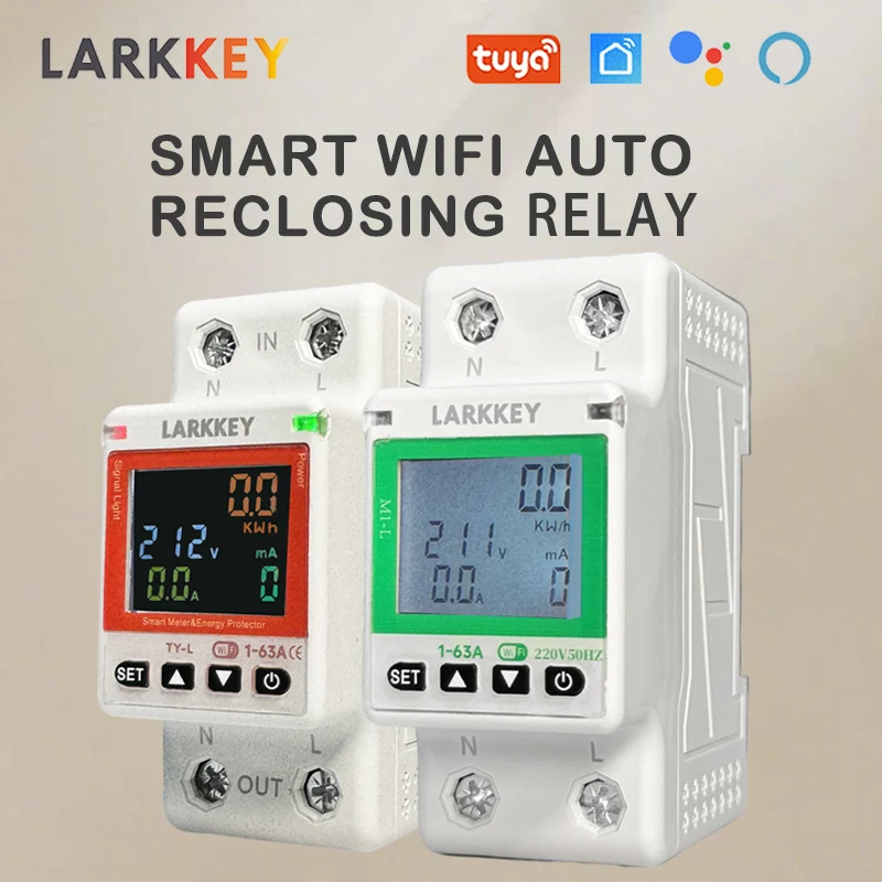 

2P + N TUYA WIFI умный автоматический выключатель автоматическое записывание от перенапряжения защитный измеритель мощности монитор энергии дистанционное управление LARKKEY