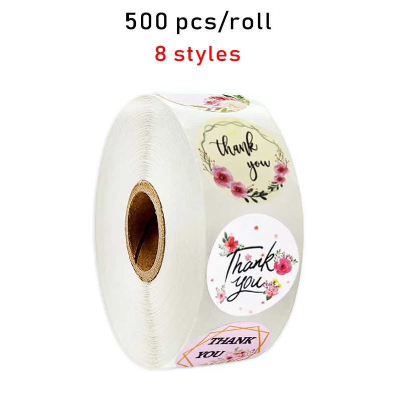 Floral muster danke sie aufkleber Geschenk Wrap Etiketten Umschlag Dichtungen Runde 8 stile zu wählen von 50-500 stücke rolle großhandel 1 zoll