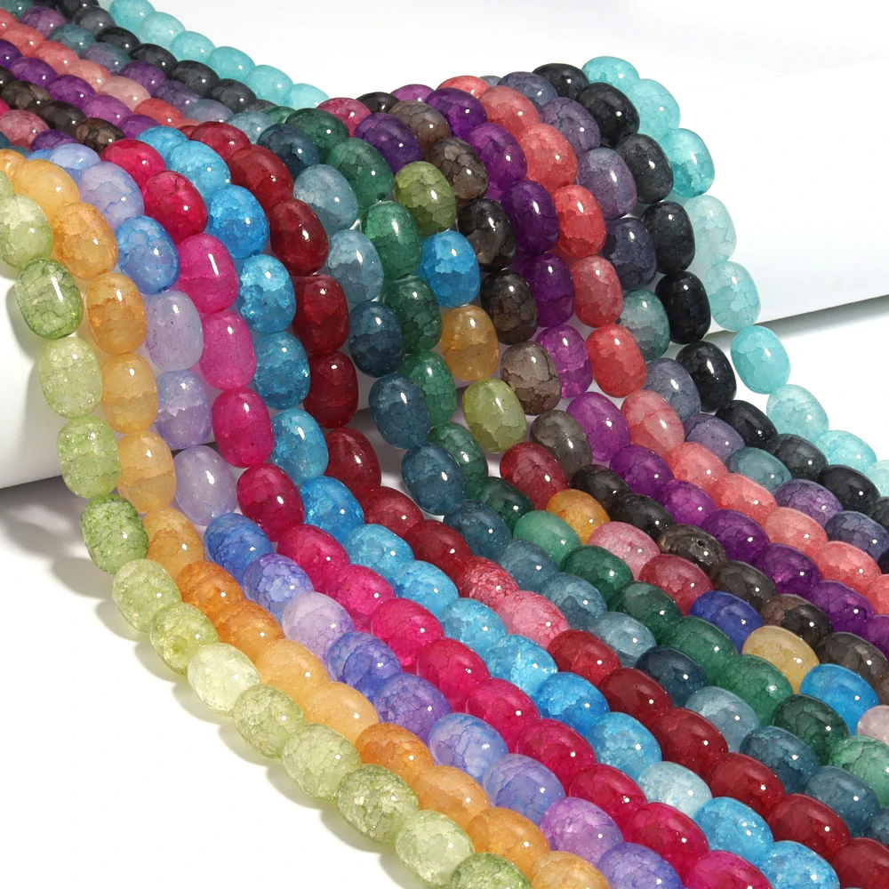 Ca. 28 Stück 10 x 14 mm bunte Glasperlen, Fassform, lose Distanzperlen für Schmuckherstellung, DIY-Armband, Halskette, Zubehör