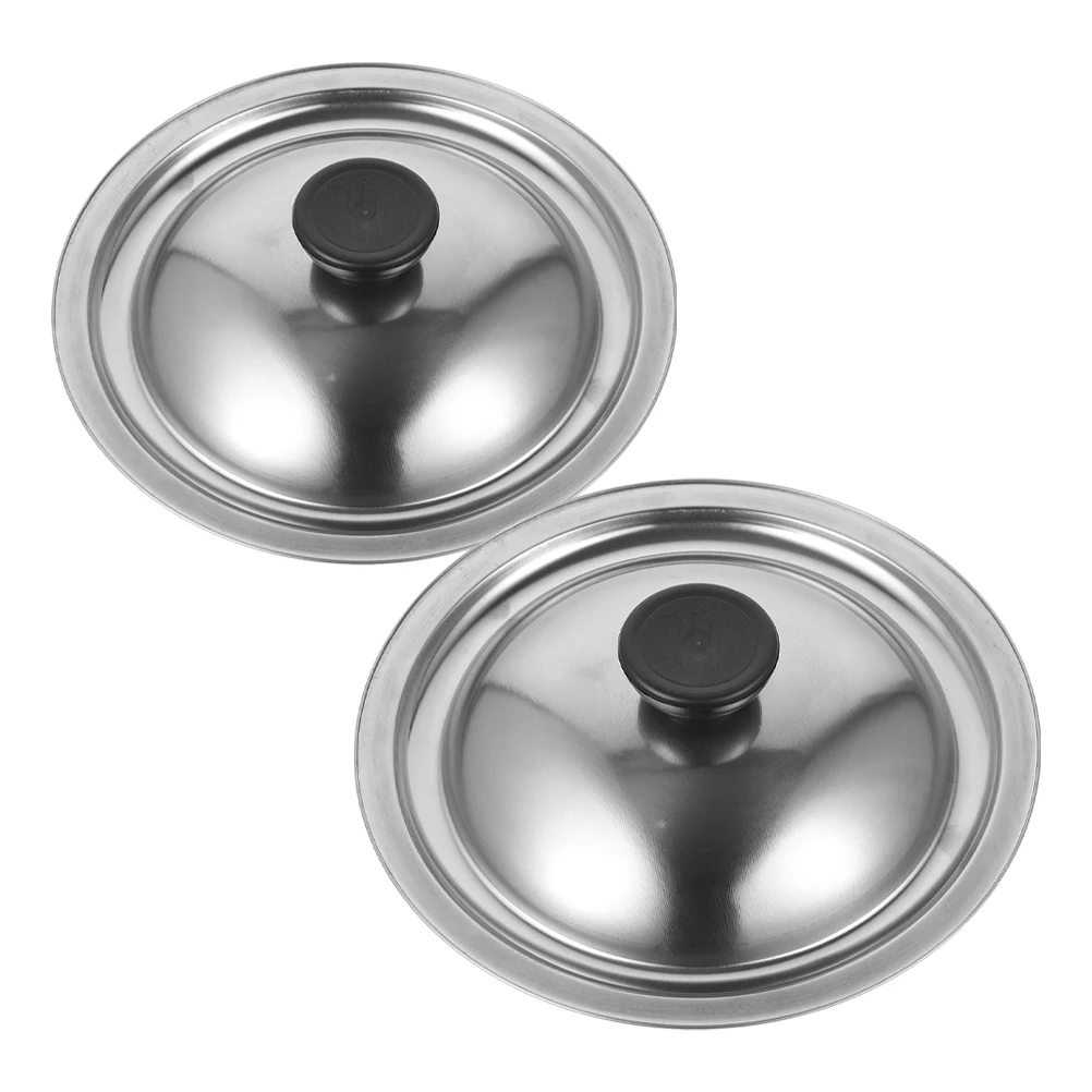 

2 Pcs Stainless Steel Pot Lid Breading Pan Cover Snack Silver Kitchen Cookware Accessory