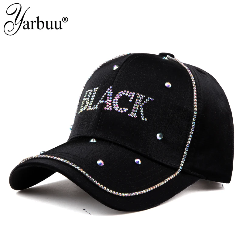 [YARBUU] New Fashion Four Seasons Baseball Cap For Women Lette BLACK Rhinestone Gorras Hombre Sun Protection Casquette Hats