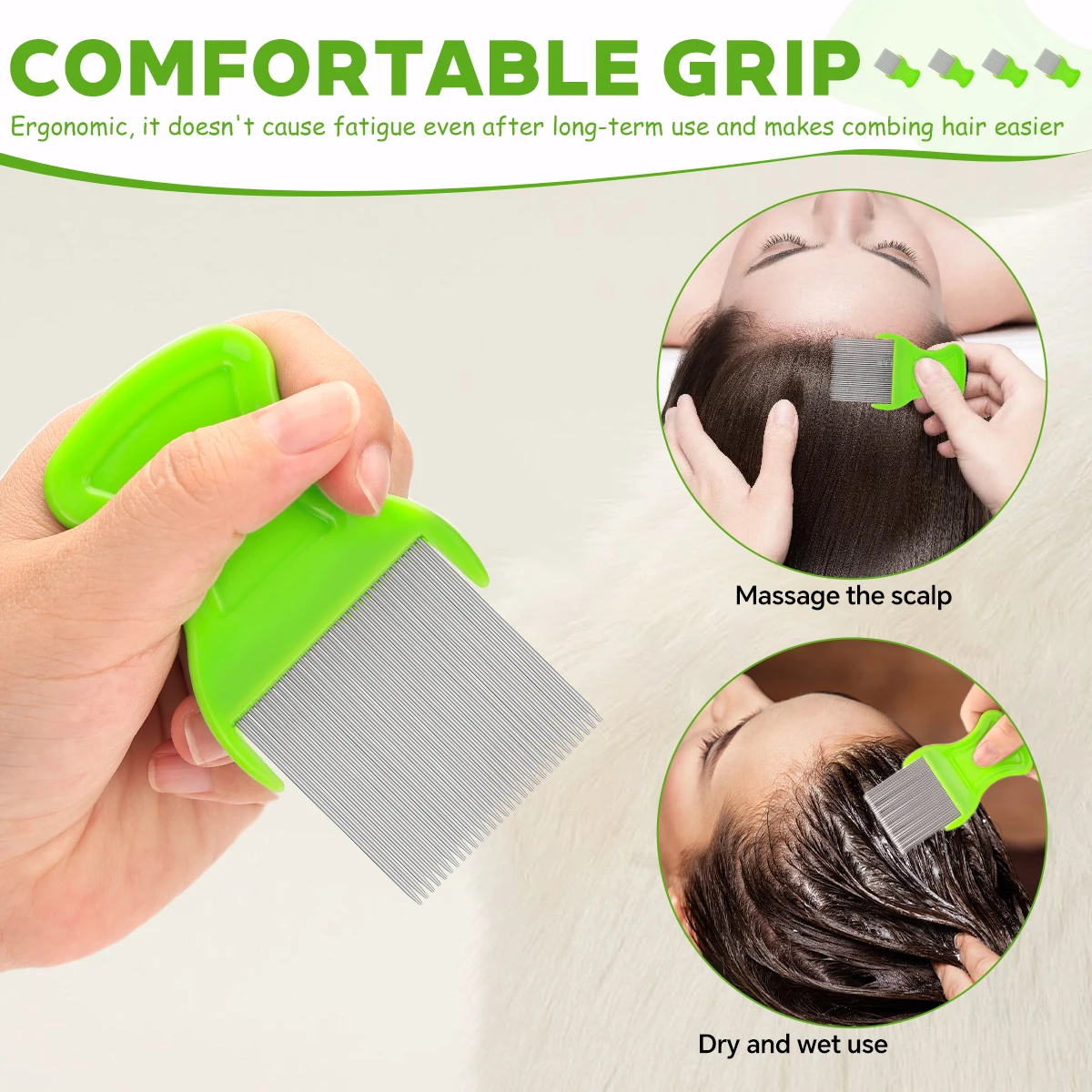 

Гребень для вшей из нержавеющей стали для детей и взрослых с очень тонкими зубцами для удаления вшей и вшей, инструмент для волос без заклепок