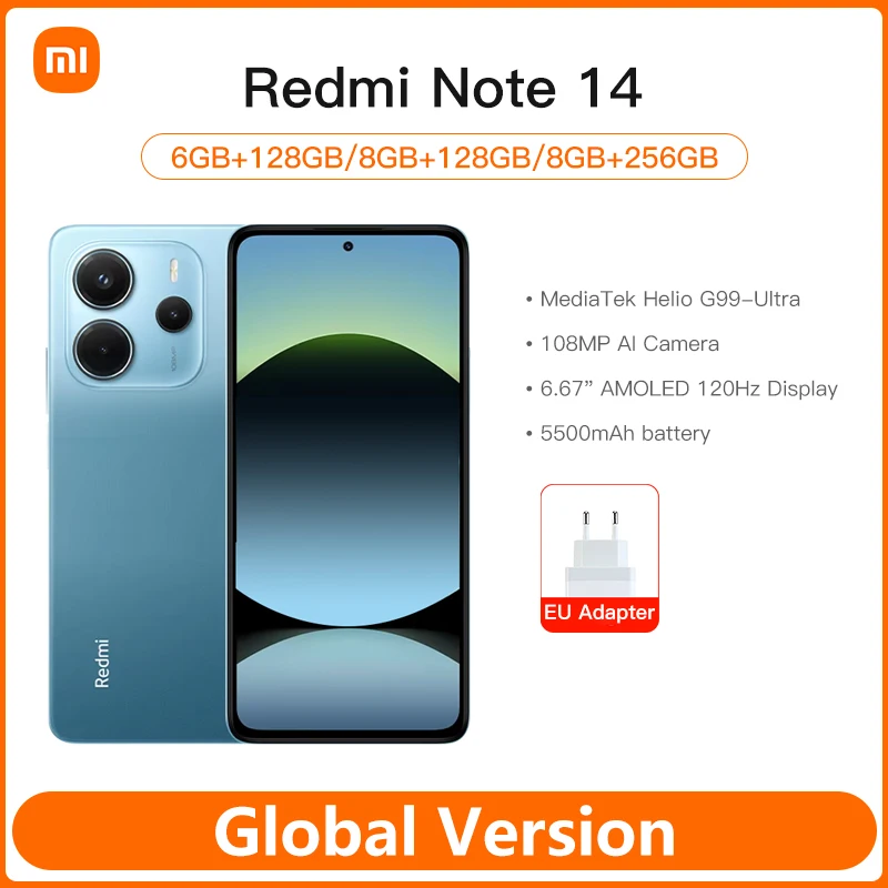 Xiaomi Redmi Note 14 Smartphone Global Version MTK Helio G99 Ultra 5500mAh 6.67 " 120Hz AMOLED Display 33W Charging108MP Camer