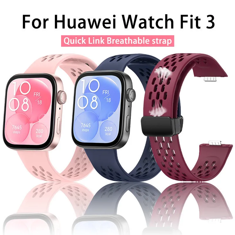 สายสำหรับนาฬิกา Huawei พอดีกับหัวเข็มขัดแม่เหล็ก3สายซิลิโคนระบายอากาศสำหรับ Huawei Fit3สายรัดข้อมือสำหรับเปลี่ยน