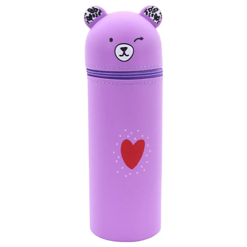INS Silicone Cartoon Bear Pencil Case Soft Retractable Pencil Pouch Creative Stand Up Stationery Box Student