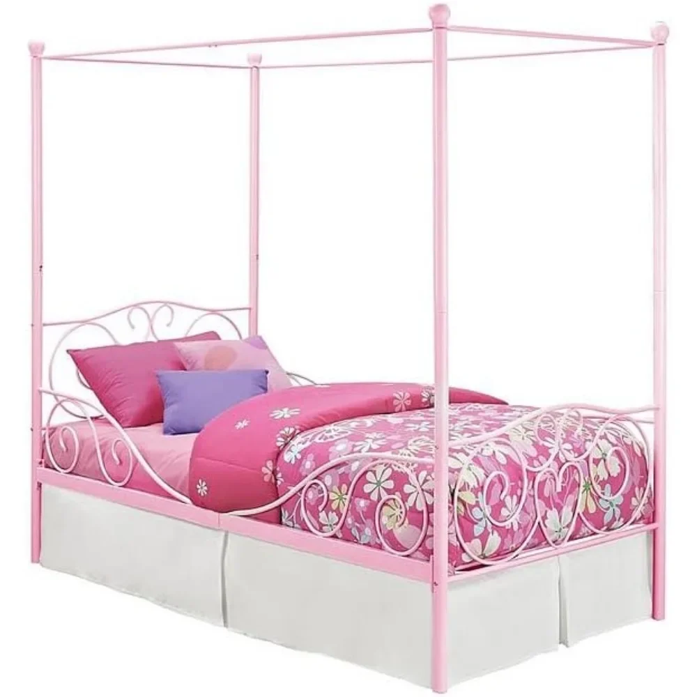 

Metal Canopy Children's Platform Bed, Under Bed Storage Space, No Need for Boxes, Four Column Design, Children's Twin Beds