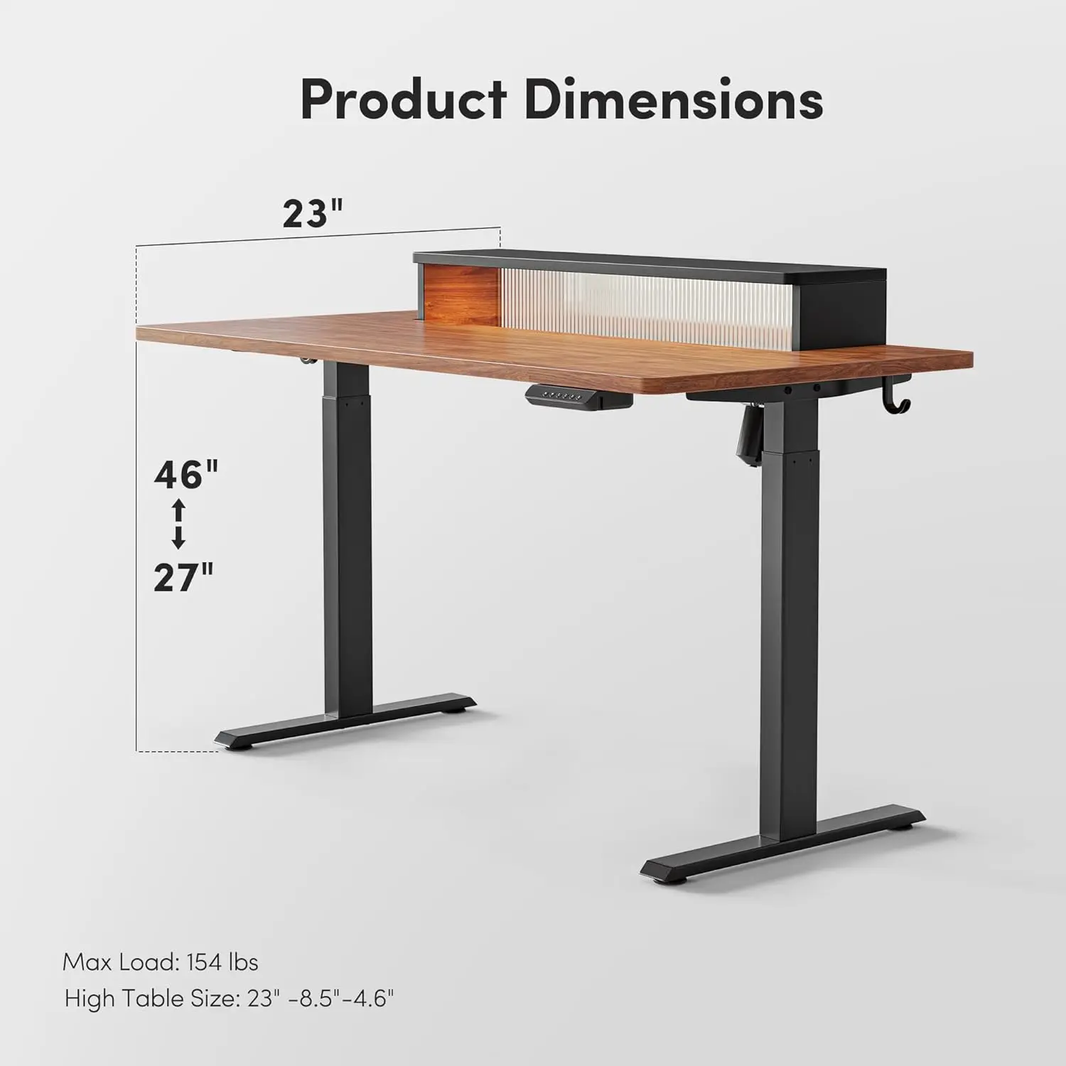 Whole Piece Electric Standing Desk with LED Lights and Monitor Stand, 48 x 24 Inches Sit Stand Desk, Black Walnut