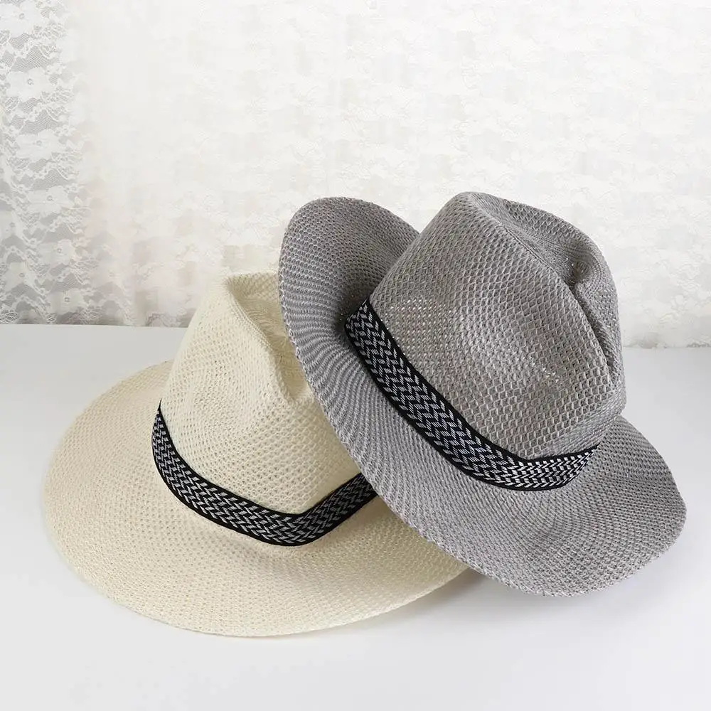 Fashion Bucket cap Beach Female Male Dad Bowler Hat Middle-aged Men Straw Hat Solid Color Old Man Sun Hat Panama Hat