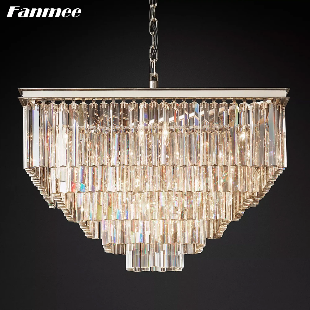 

Modern Crystal Square Chandelier Indoor Odeon Chandelier Lighting for Living Room Luxury Prism Crystal Pendant Lamp for Bedroom