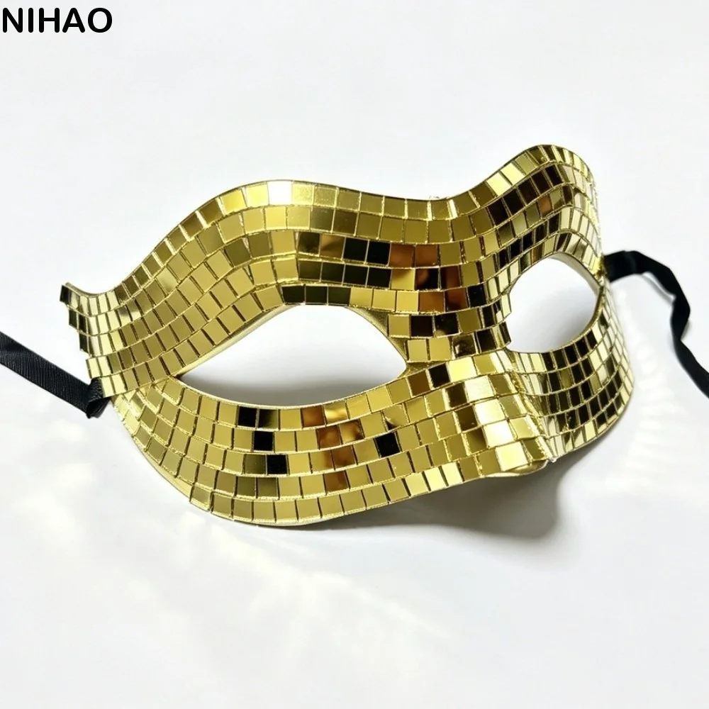 Sparkling Finish Disco Face Mask Mirror Eye Covers Costume Mask Glitter Texture Golden/ Silver Half Face Mask Party Props
