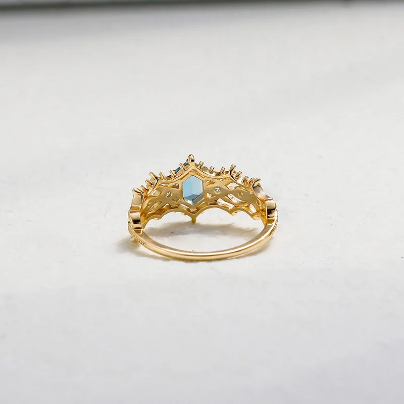 LAMOON Vintage Court Style Luxury Ring Nastural Gemstone London Blue Topaz Rings 925 Sterling Silver Gold Plated Fine Jewelry